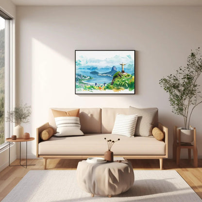 Rio de Janeiro Canvas Print – Framed Watercolor Art of Christ the Redeemer - Antarmada