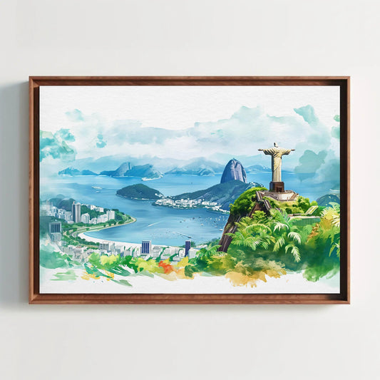 Rio de Janeiro Canvas Print – Framed Watercolor Art of Christ the Redeemer - Antarmada