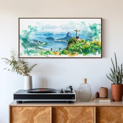 Rio de Janeiro Canvas Print – Framed Watercolor Art of Christ the Redeemer - Antarmada