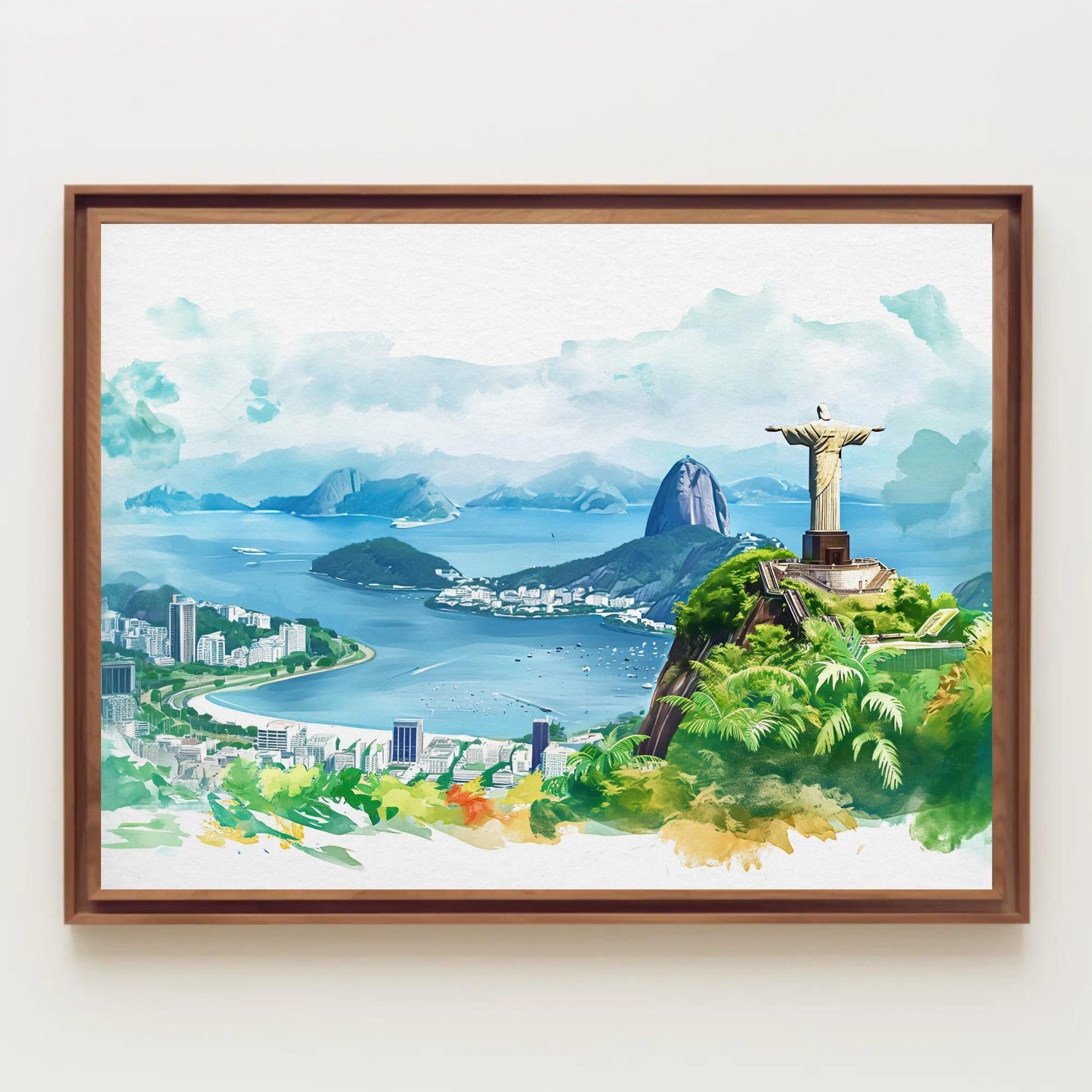 Rio de Janeiro Canvas Print – Framed Watercolor Art of Christ the Redeemer - Antarmada