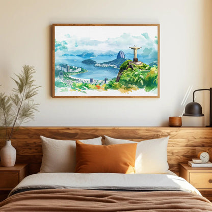 Rio de Janeiro Canvas Print – Framed Watercolor Art of Christ the Redeemer - Antarmada