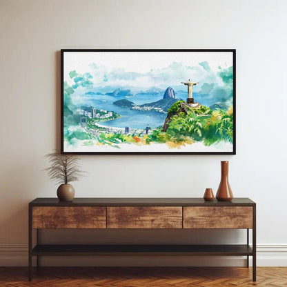 Rio de Janeiro Canvas Print – Framed Watercolor Art of Christ the Redeemer - Antarmada