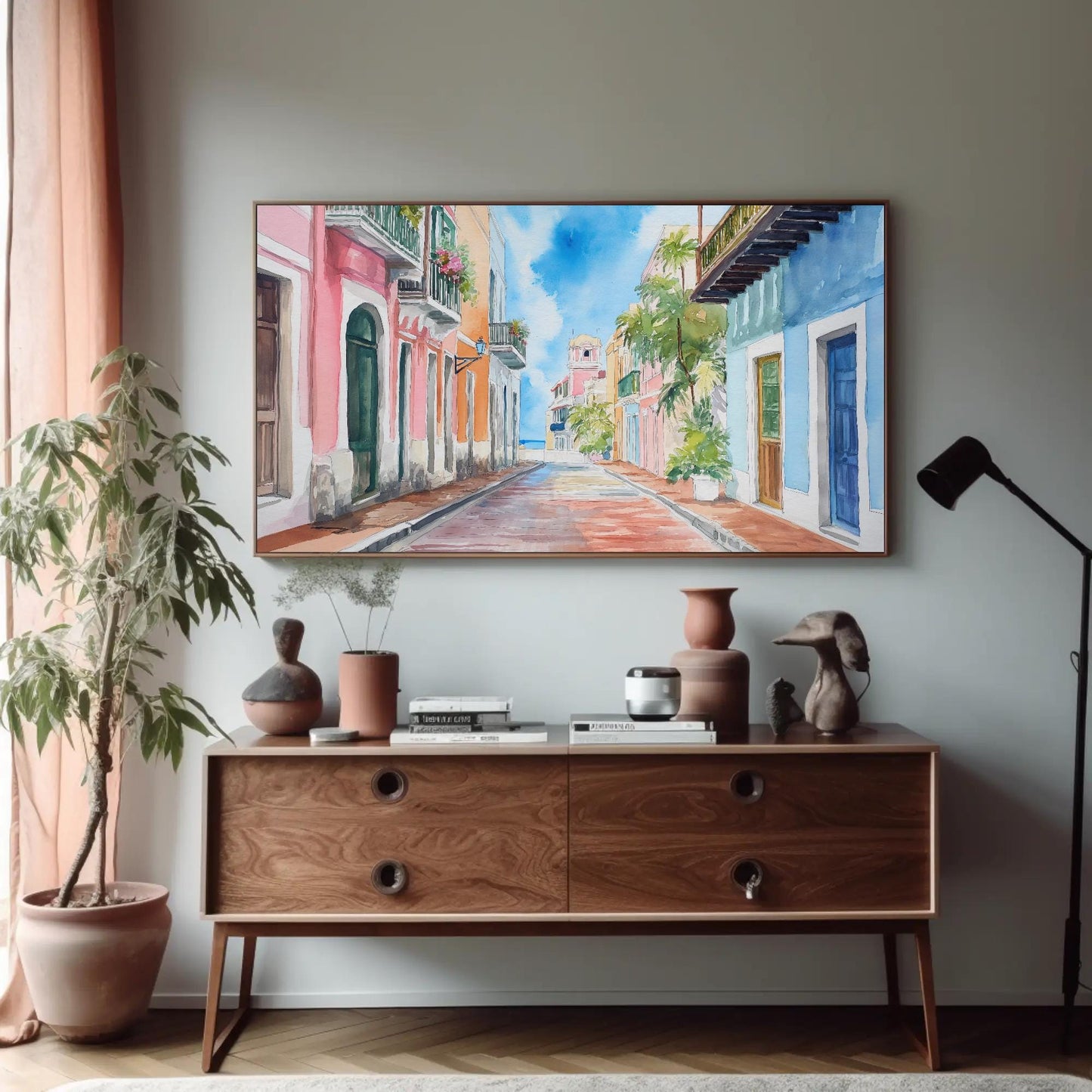 San Juan Watercolor Canvas - Extra Large Puerto Rico Wall Art | Ready to Hang Print - Antarmada
