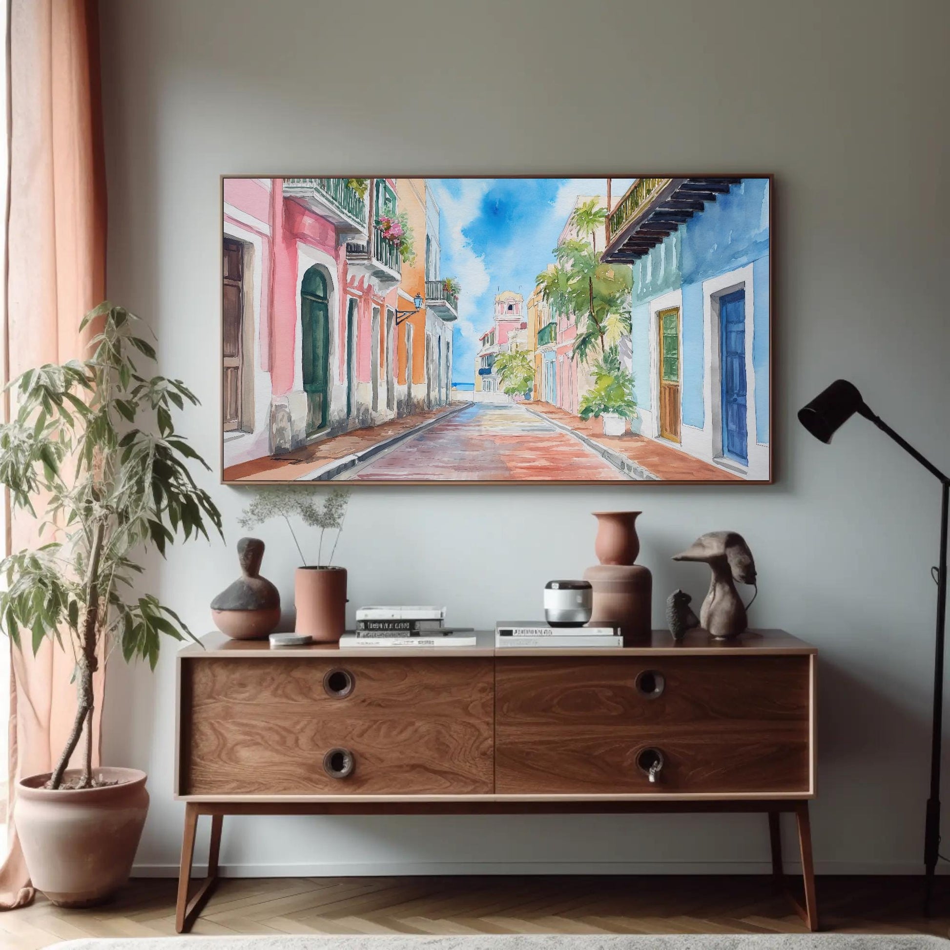 San Juan Watercolor Canvas - Extra Large Puerto Rico Wall Art | Ready to Hang Print - Antarmada