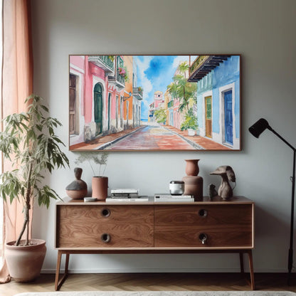 San Juan Watercolor Canvas - Extra Large Puerto Rico Wall Art | Ready to Hang Print - Antarmada