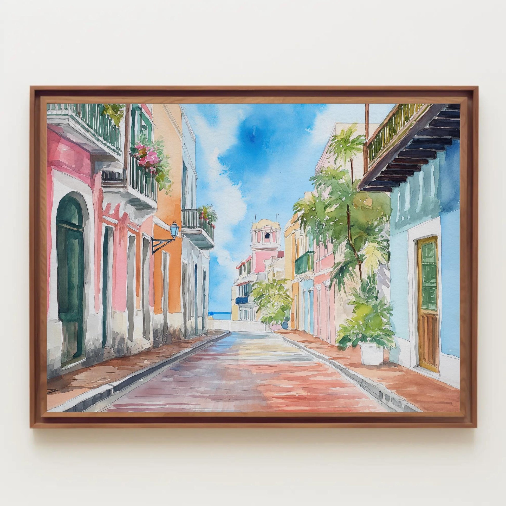 San Juan Watercolor Canvas - Extra Large Puerto Rico Wall Art | Ready to Hang Print - Antarmada