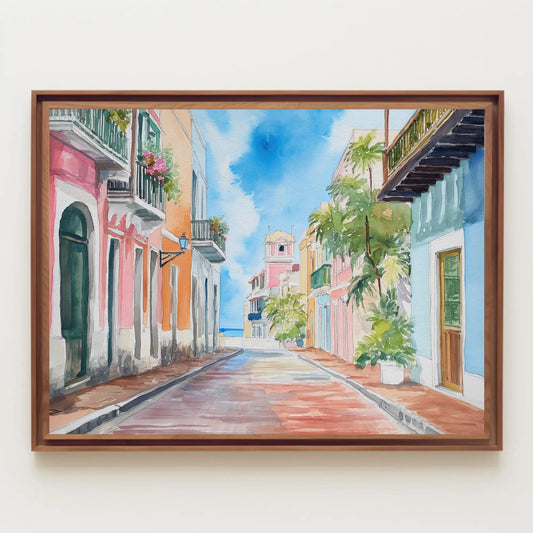 San Juan Watercolor Canvas - Extra Large Puerto Rico Wall Art | Ready to Hang Print - Antarmada