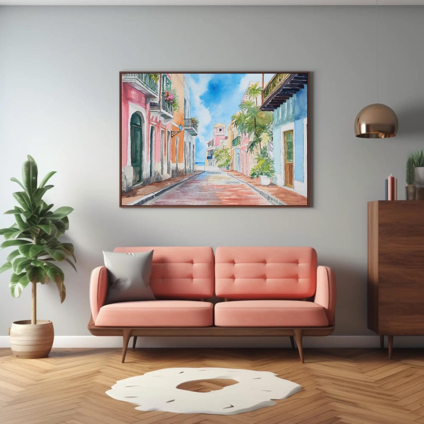 San Juan Watercolor Canvas - Extra Large Puerto Rico Wall Art | Ready to Hang Print - Antarmada