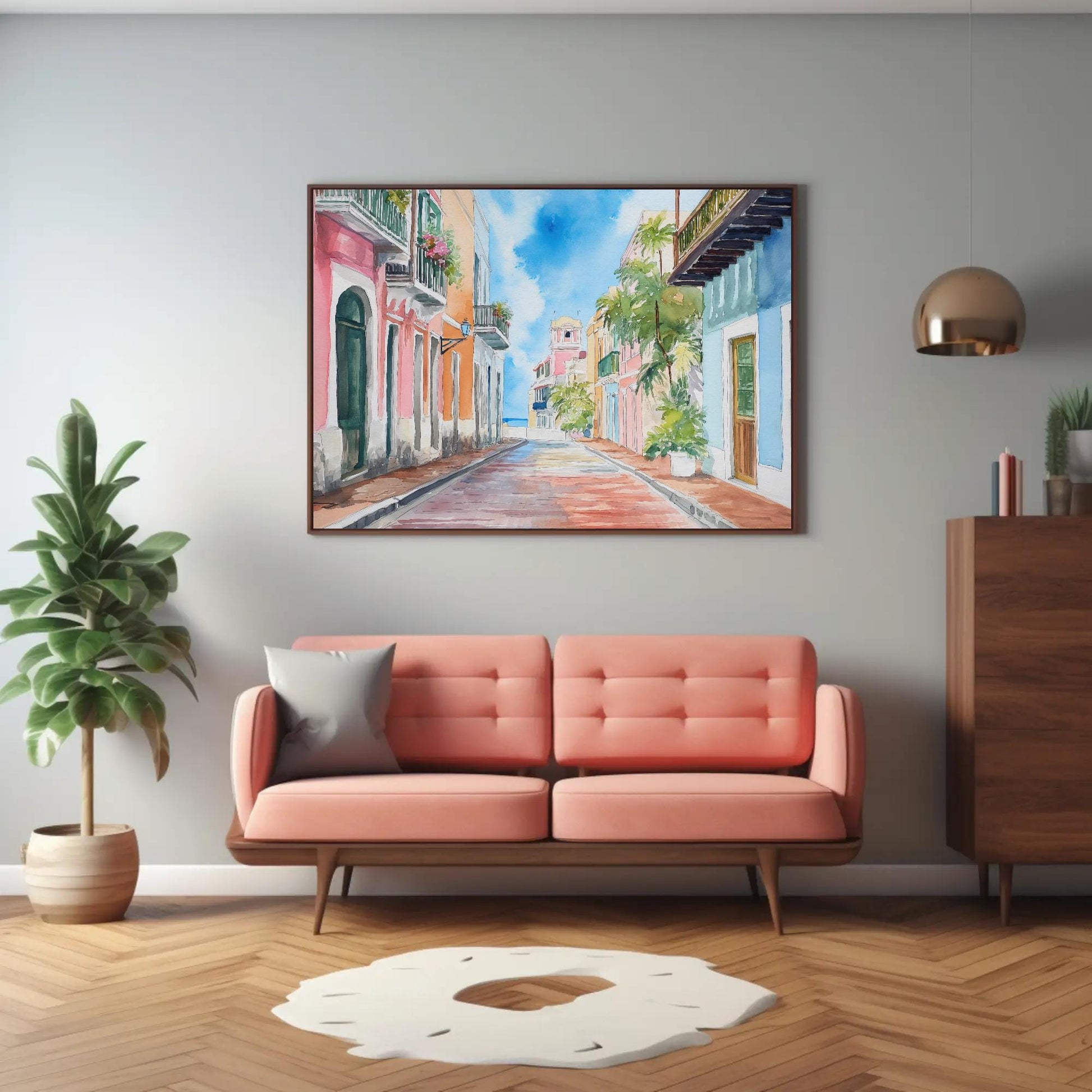San Juan Watercolor Canvas - Extra Large Puerto Rico Wall Art | Ready to Hang Print - Antarmada