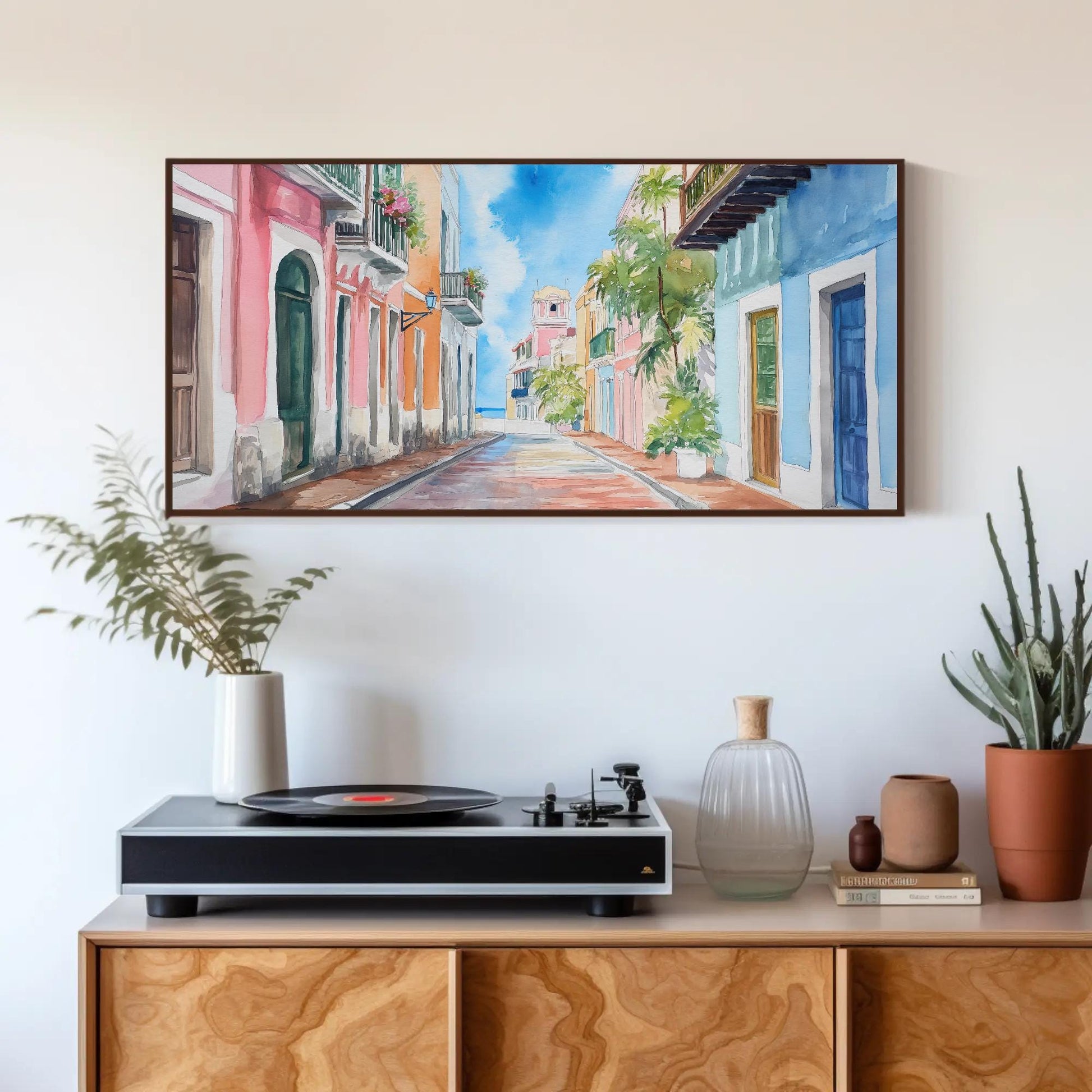 San Juan Watercolor Canvas - Extra Large Puerto Rico Wall Art | Ready to Hang Print - Antarmada