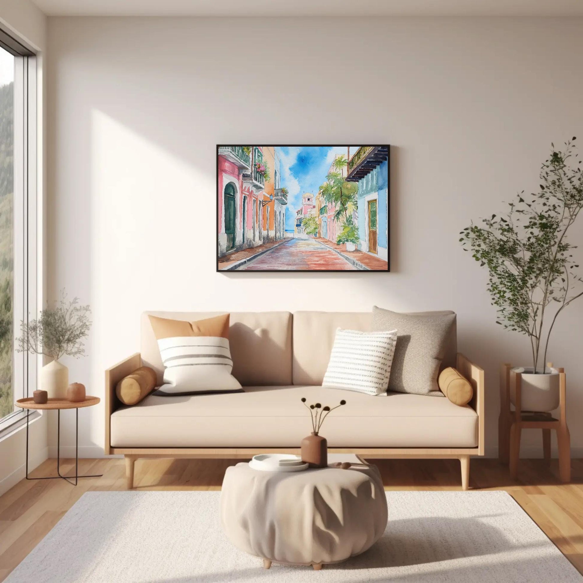 San Juan Watercolor Canvas - Extra Large Puerto Rico Wall Art | Ready to Hang Print - Antarmada