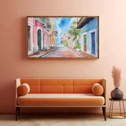 San Juan Watercolor Canvas - Extra Large Puerto Rico Wall Art | Ready to Hang Print - Antarmada