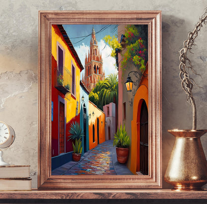 San Miguel de Allende Painting – Vibrant Mexican Street Art on Premium Canvas - Antarmada