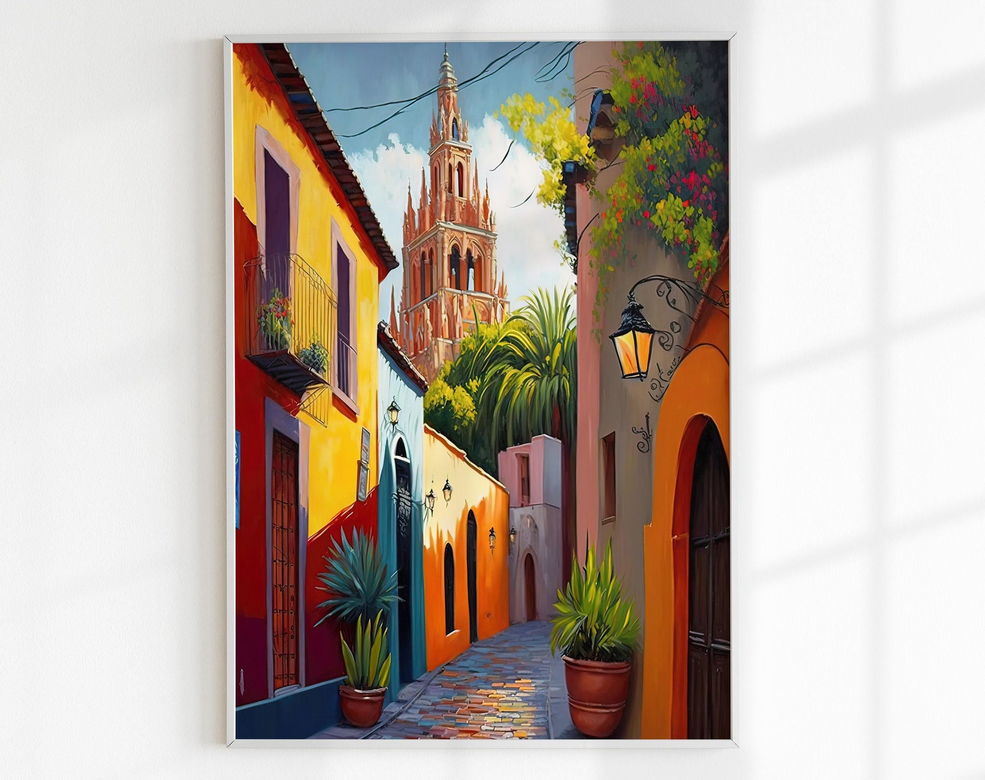 San Miguel de Allende Painting – Vibrant Mexican Street Art on Premium Canvas - Antarmada