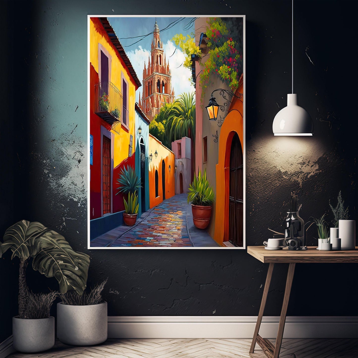 San Miguel de Allende Painting – Vibrant Mexican Street Art on Premium Canvas - Antarmada