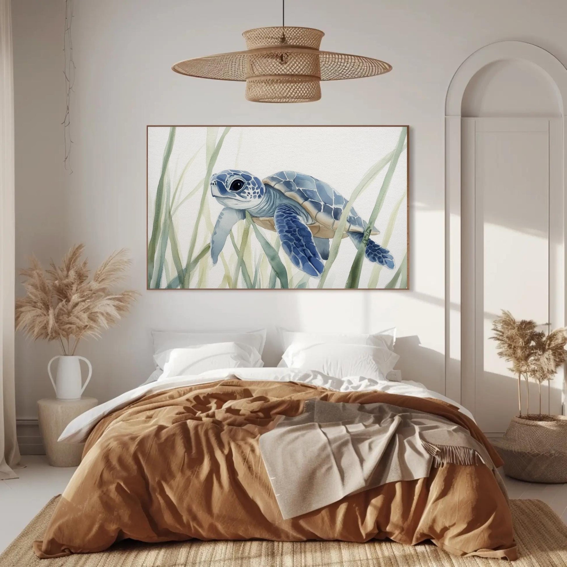 Sea Turtle Canvas Print – Coastal Wall Art | Watercolor Sea Turtle Painting on Museum Grade Canvas - Antarmada