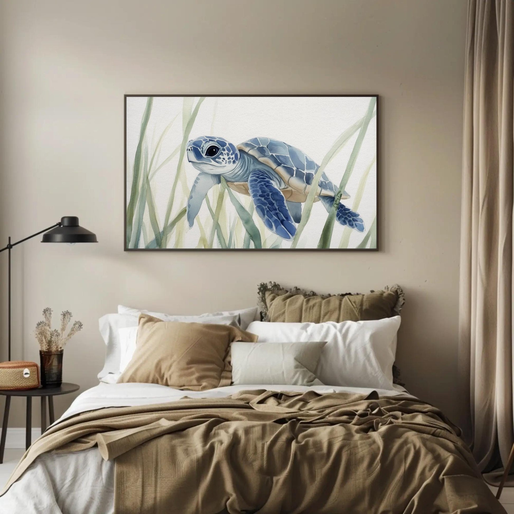 Sea Turtle Canvas Print – Coastal Wall Art | Watercolor Sea Turtle Painting on Museum Grade Canvas - Antarmada