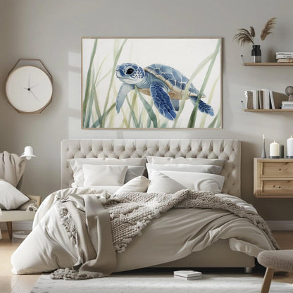 Sea Turtle Canvas Print – Coastal Wall Art | Watercolor Sea Turtle Painting on Museum Grade Canvas - Antarmada