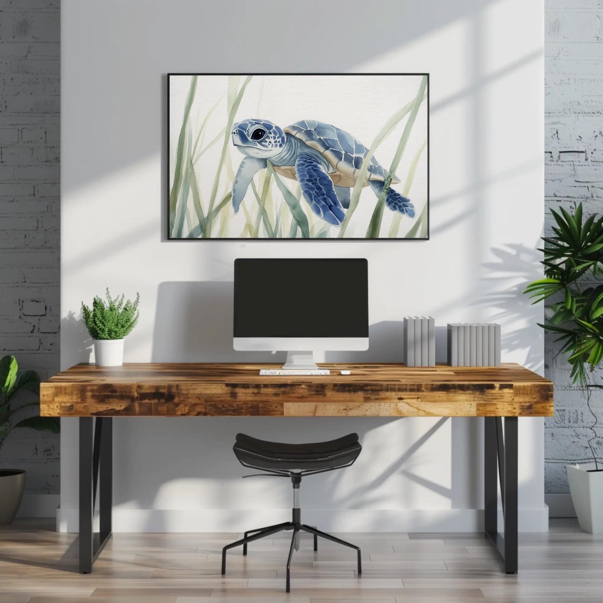 Sea Turtle Canvas Print – Coastal Wall Art | Watercolor Sea Turtle Painting on Museum Grade Canvas - Antarmada