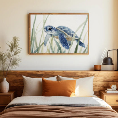 Sea Turtle Canvas Print – Coastal Wall Art | Watercolor Sea Turtle Painting on Museum Grade Canvas - Antarmada