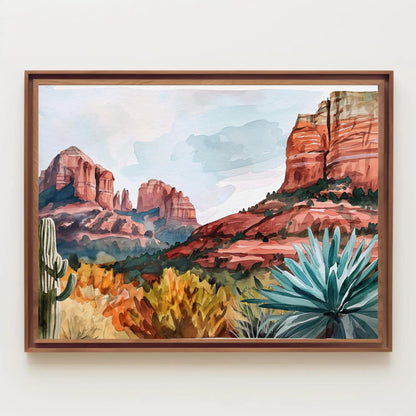 Sedona Desert , Arizona Red Rock Panoramic canvas wall art shown in a styled room (view 8)