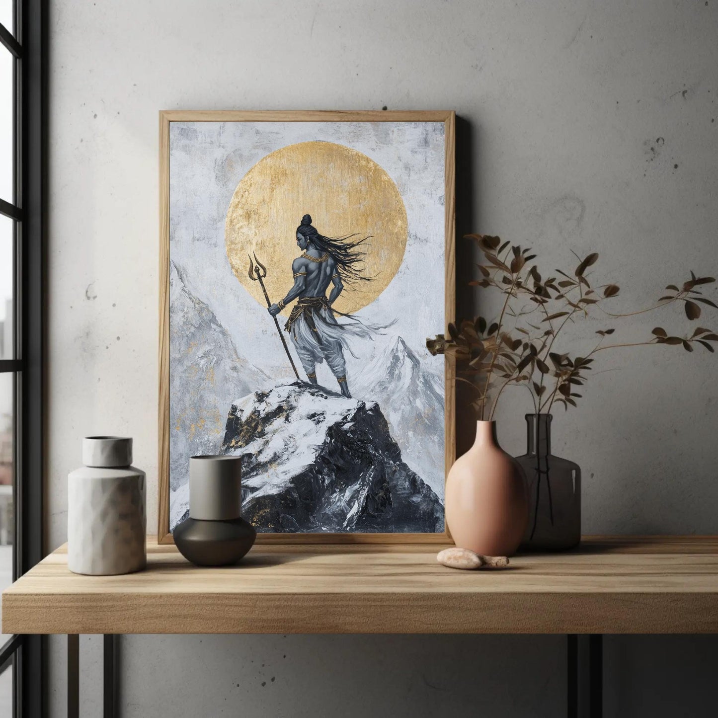 Shiva Kailash Wall Art – Golden Mandala Canvas Print | Spiritual Hindu Decor - Antarmada
