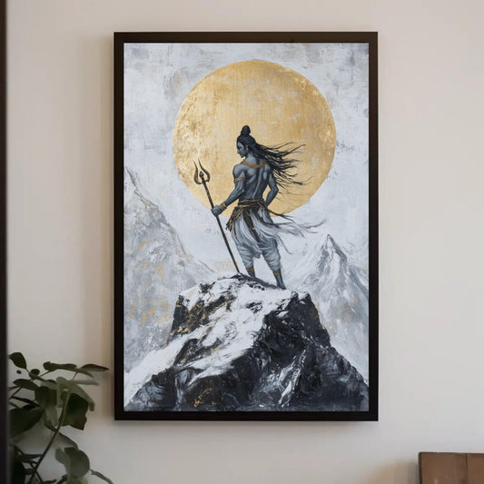 Shiva Kailash Wall Art – Golden Mandala Canvas Print | Spiritual Hindu Decor - Antarmada
