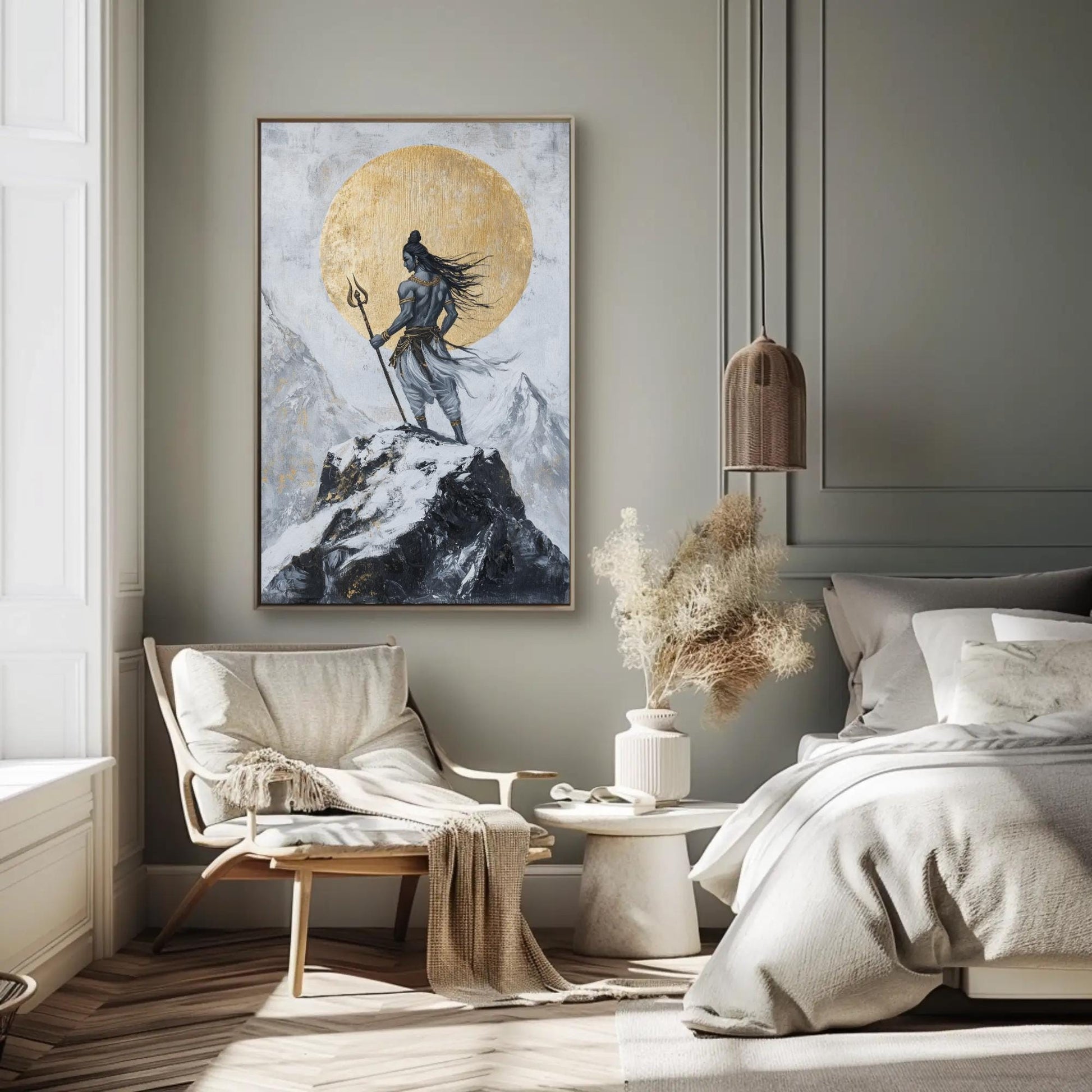 Shiva Kailash Wall Art – Golden Mandala Canvas Print | Spiritual Hindu Decor - Antarmada