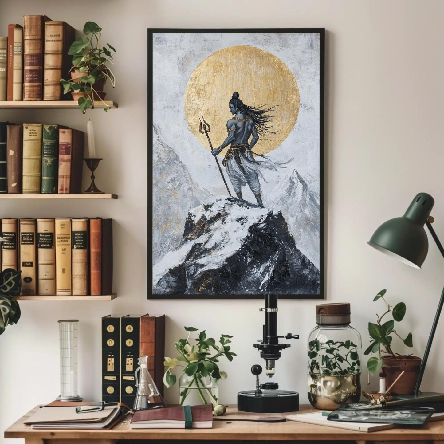 Shiva Kailash Wall Art – Golden Mandala Canvas Print | Spiritual Hindu Decor - Antarmada