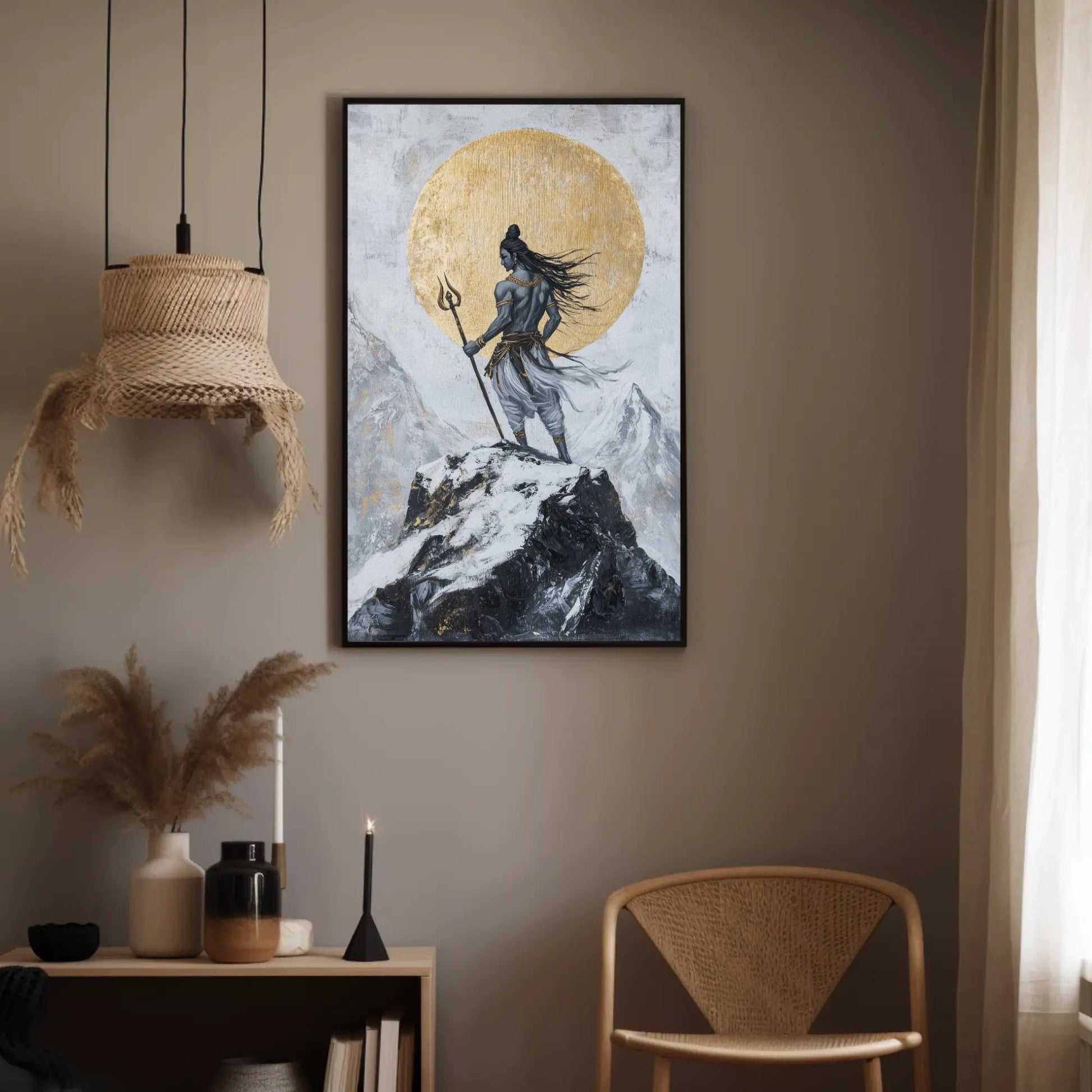 Shiva Kailash Wall Art – Golden Mandala Canvas Print | Spiritual Hindu Decor - Antarmada