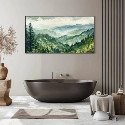 Smoky Mountains Canvas Print - Panoramic Landscape Wall Hanging With Solid Wood Frame - Antarmada