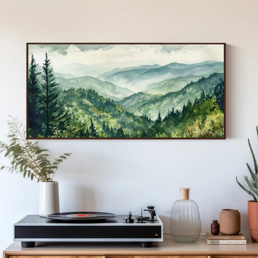 Smoky Mountains Canvas Print - Panoramic Landscape Wall Hanging With Solid Wood Frame - Antarmada