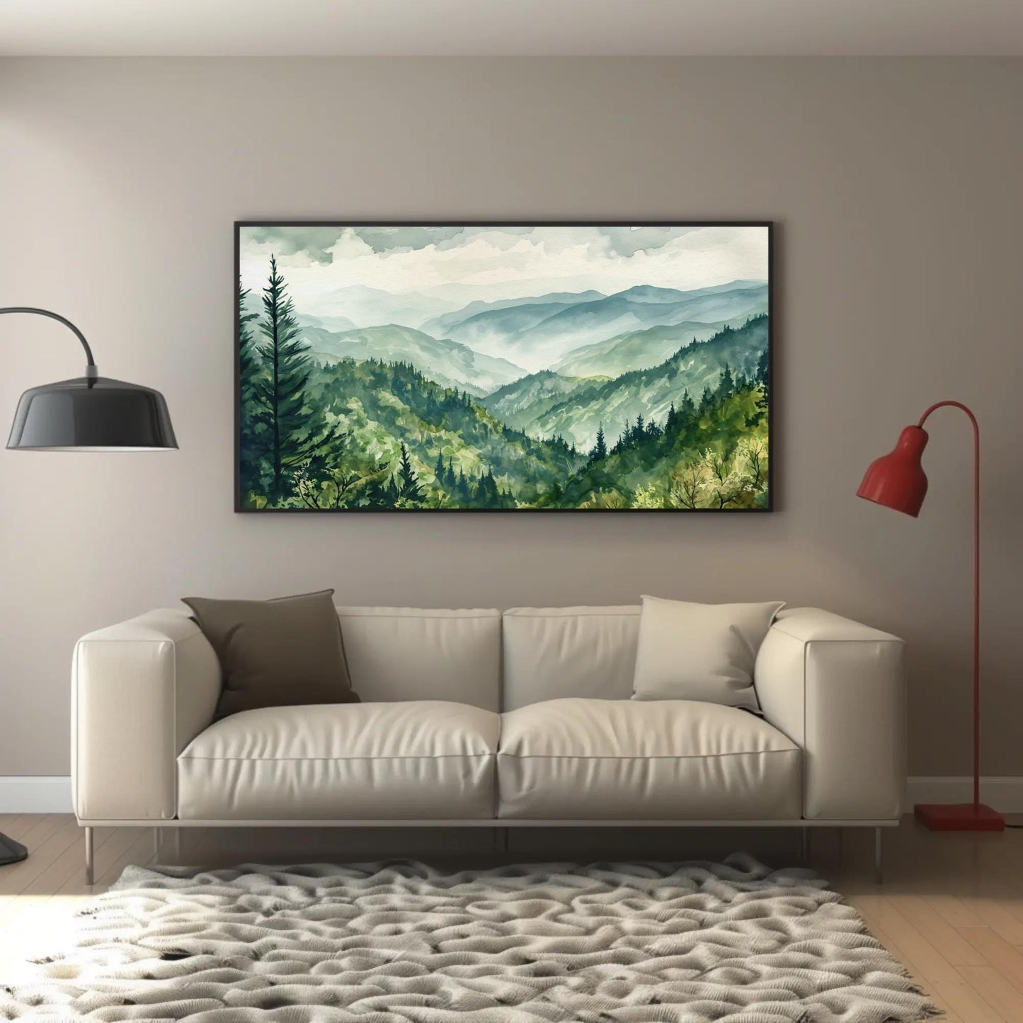 Smoky Mountains Canvas Print - Panoramic Landscape Wall Hanging With Solid Wood Frame - Antarmada