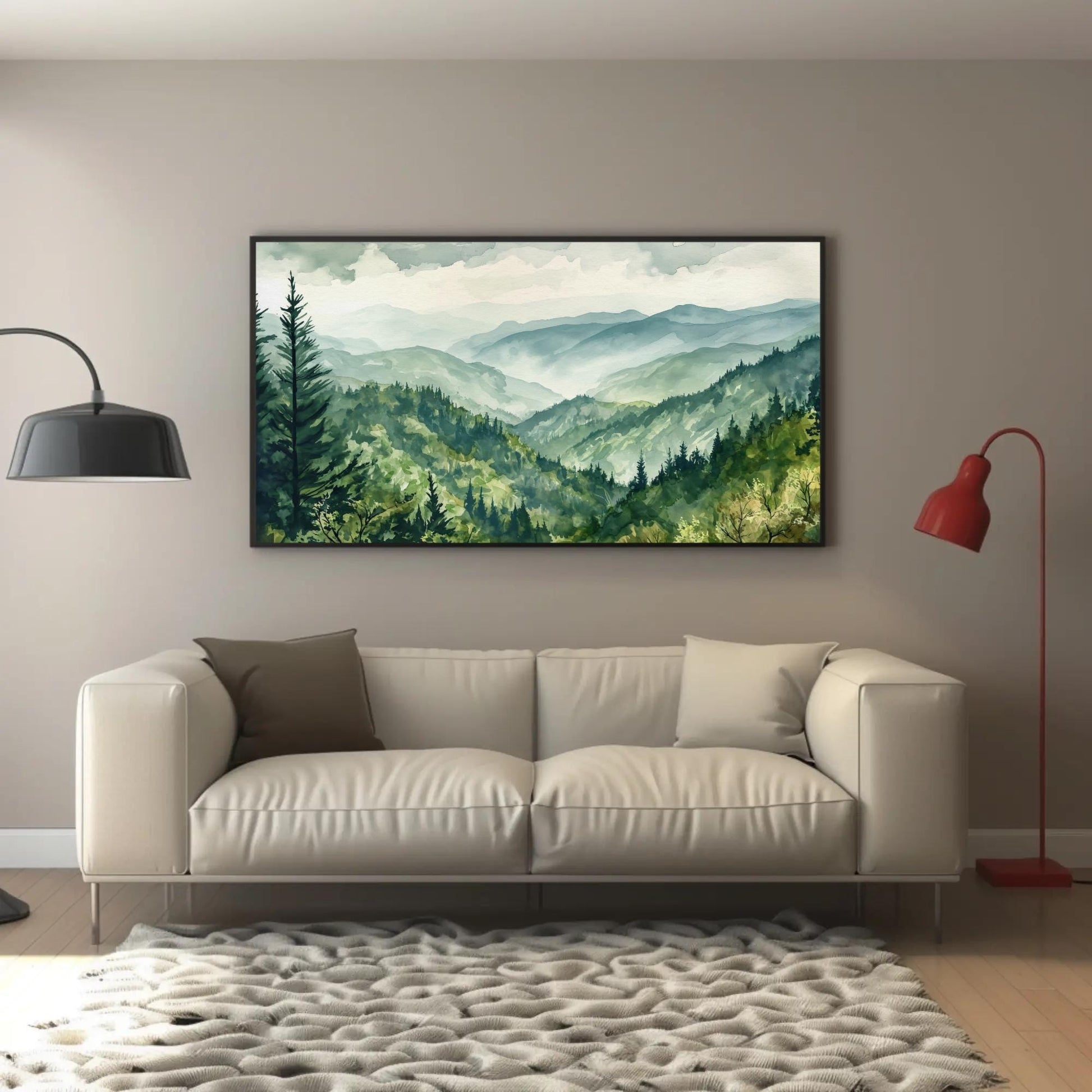 Smoky Mountains Canvas Print - Panoramic Landscape Wall Hanging With Solid Wood Frame - Antarmada