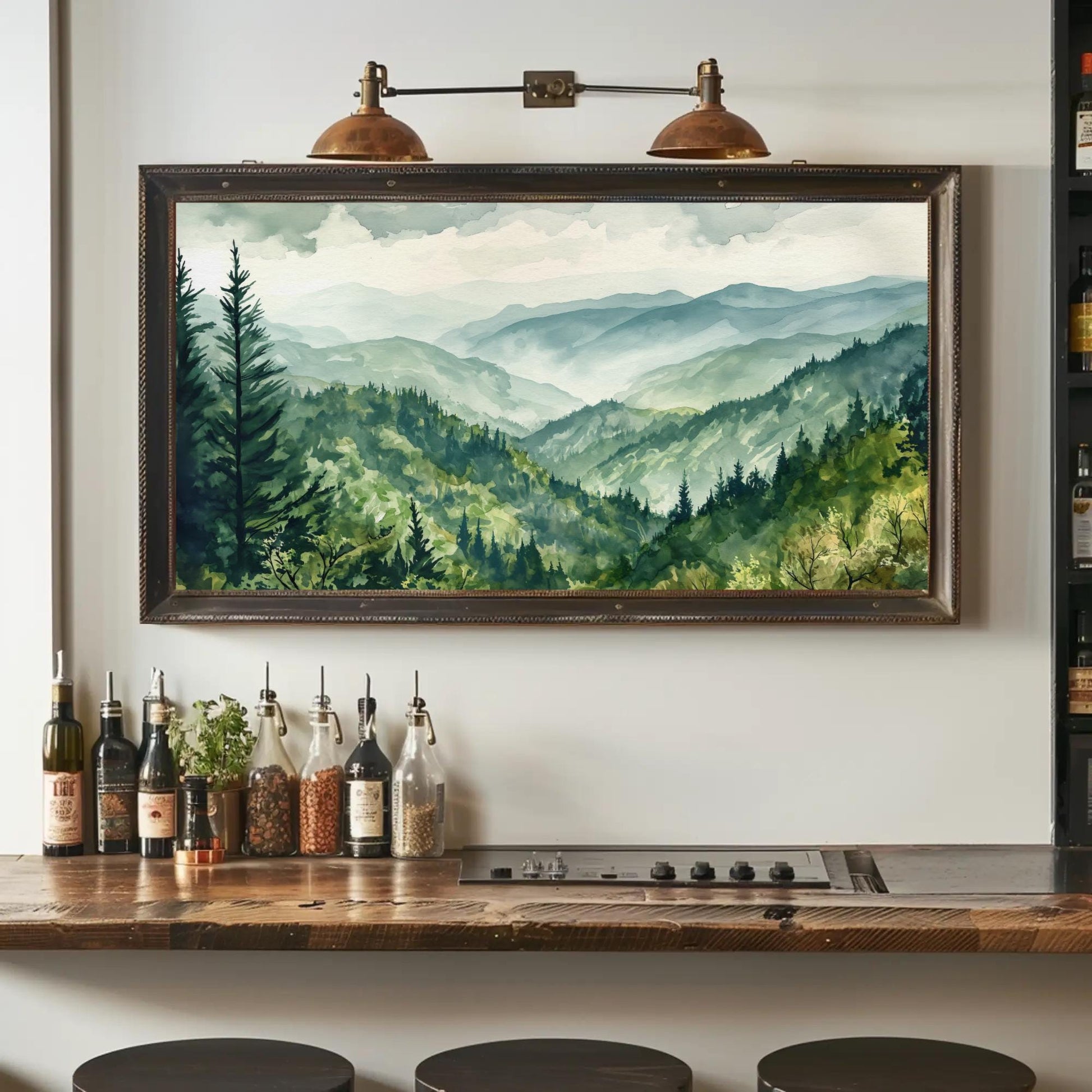 Smoky Mountains Canvas Print - Panoramic Landscape Wall Hanging With Solid Wood Frame - Antarmada