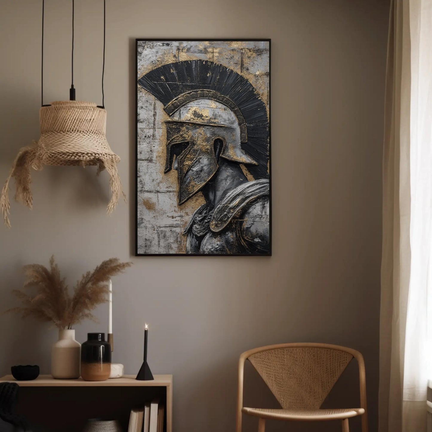 Spartan Warrior , Motivational Gym canvas wall art shown in a styled room (view 4)