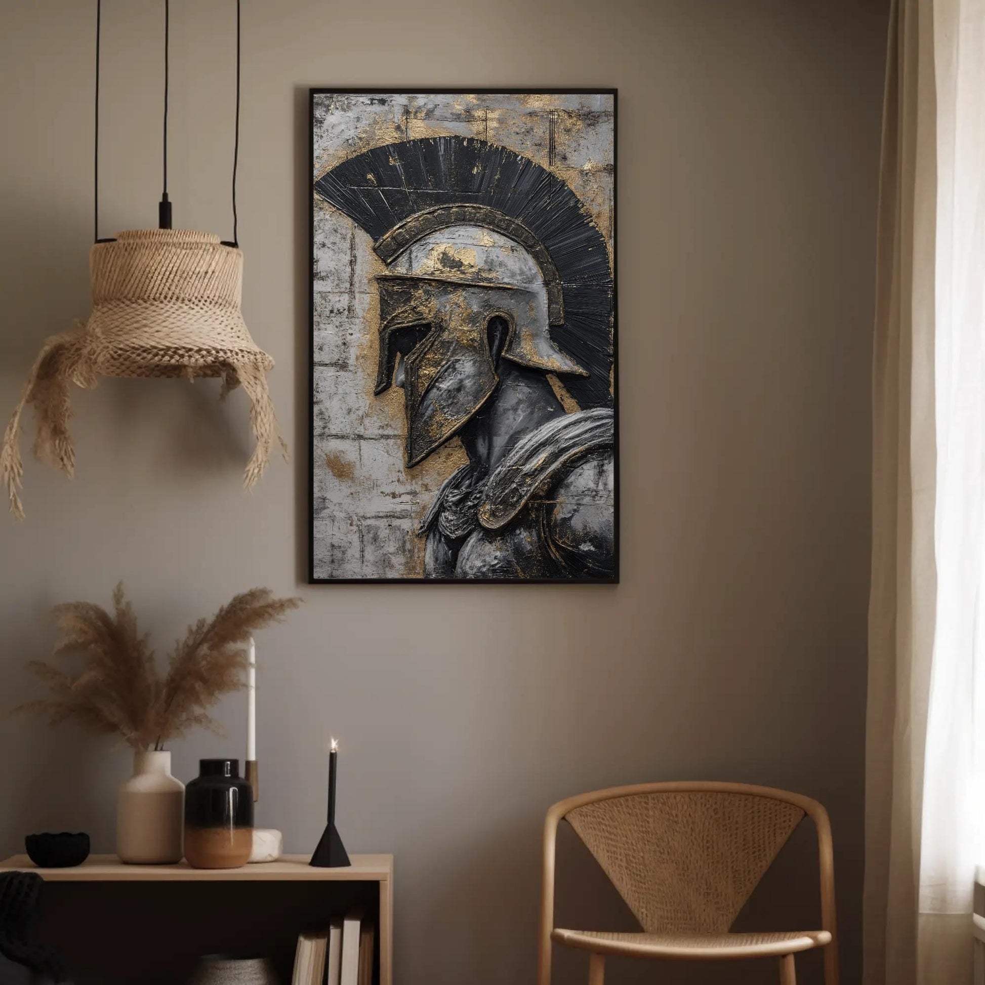 Spartan Warrior , Motivational Gym canvas wall art shown in a styled room (view 4)