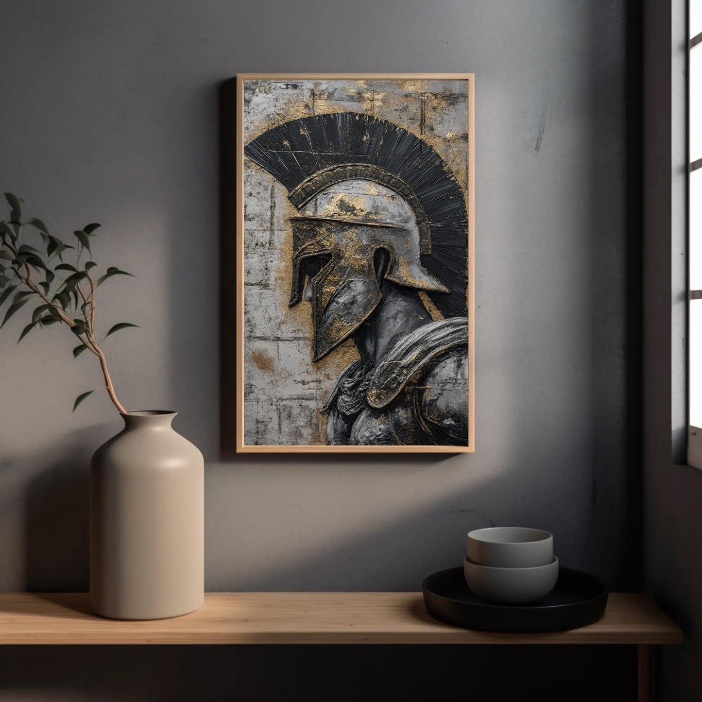 Spartan Warrior , Motivational Gym canvas wall art shown in a styled room (view 3)