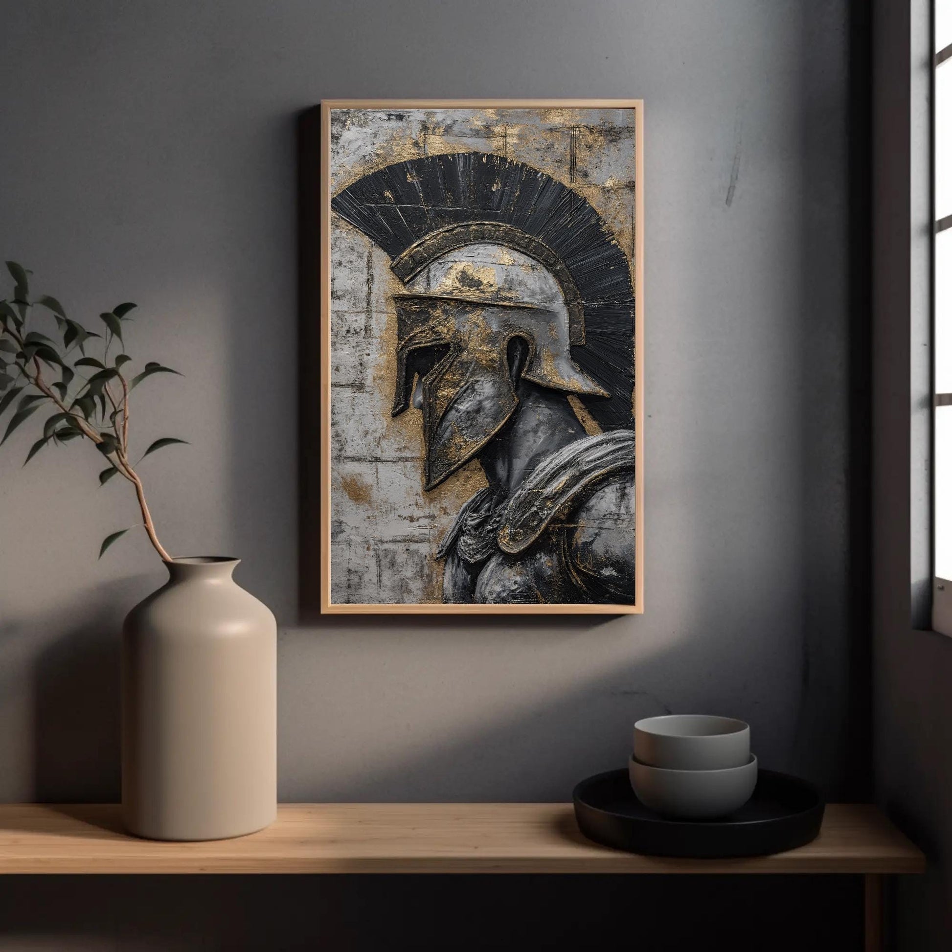 Spartan Warrior , Motivational Gym canvas wall art shown in a styled room (view 3)