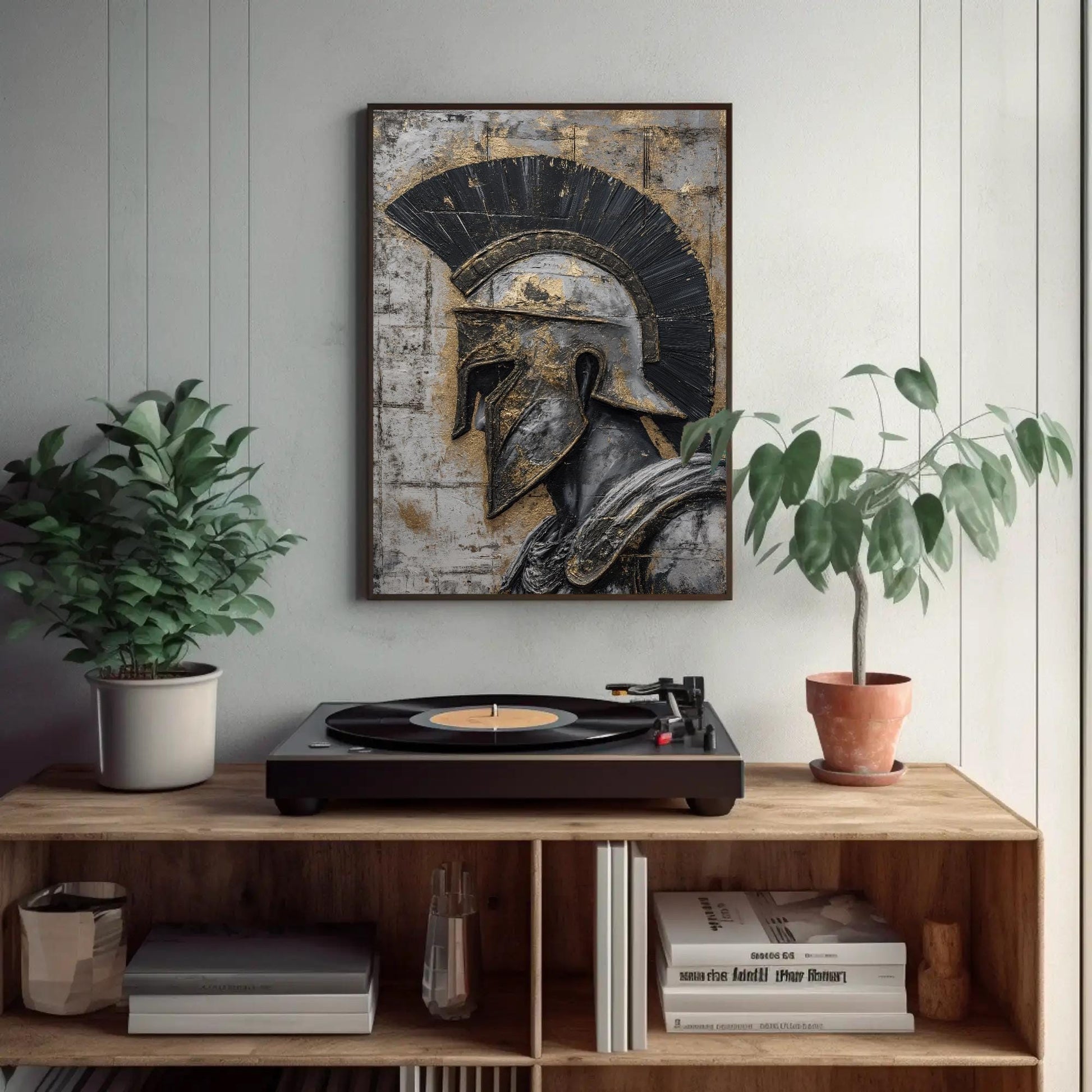 Spartan Warrior , Motivational Gym canvas wall art shown in a styled room (view 6)