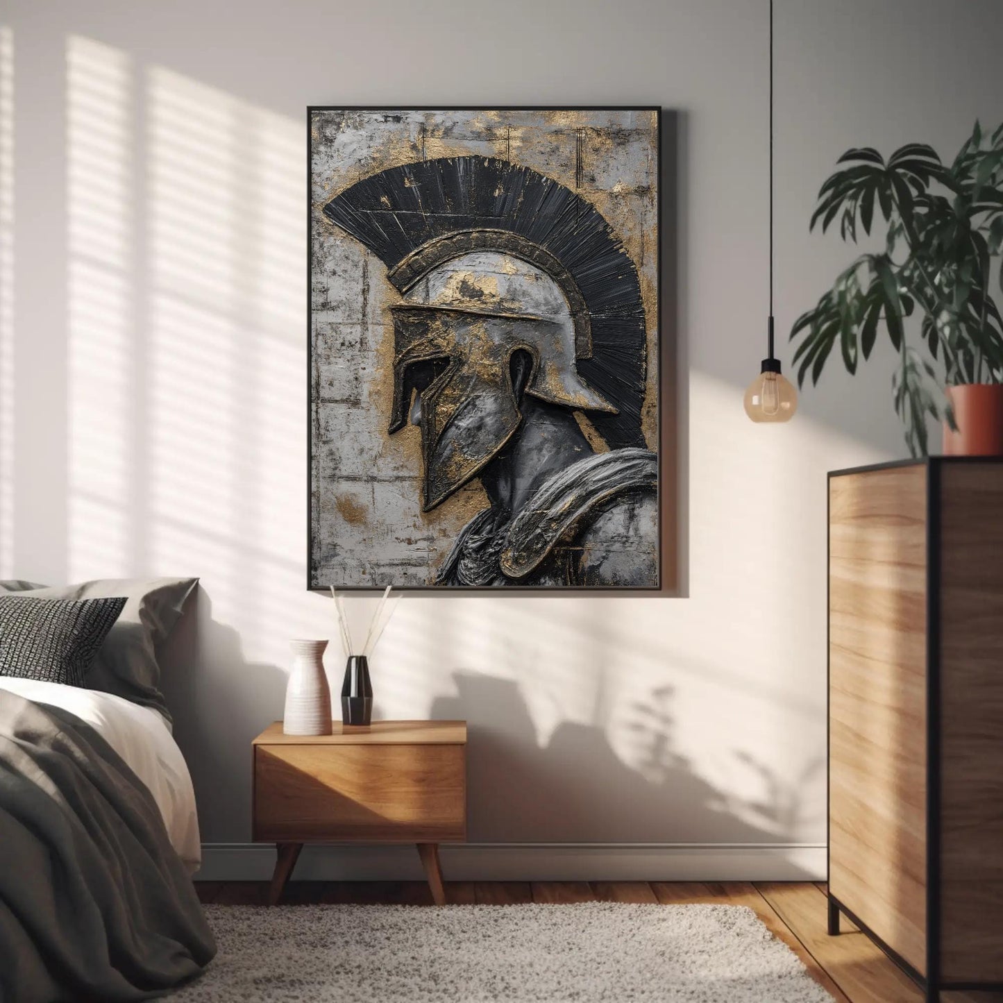 Spartan Warrior , Motivational Gym canvas wall art shown in a styled room (view 7)