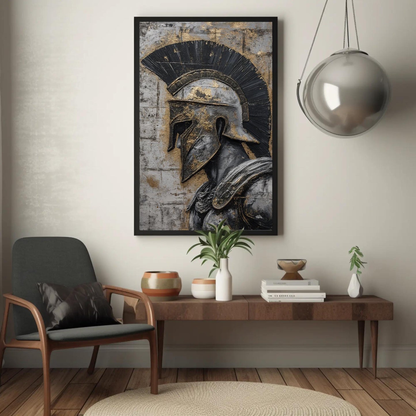 Spartan Warrior , Motivational Gym canvas wall art shown in a styled room (view 5)
