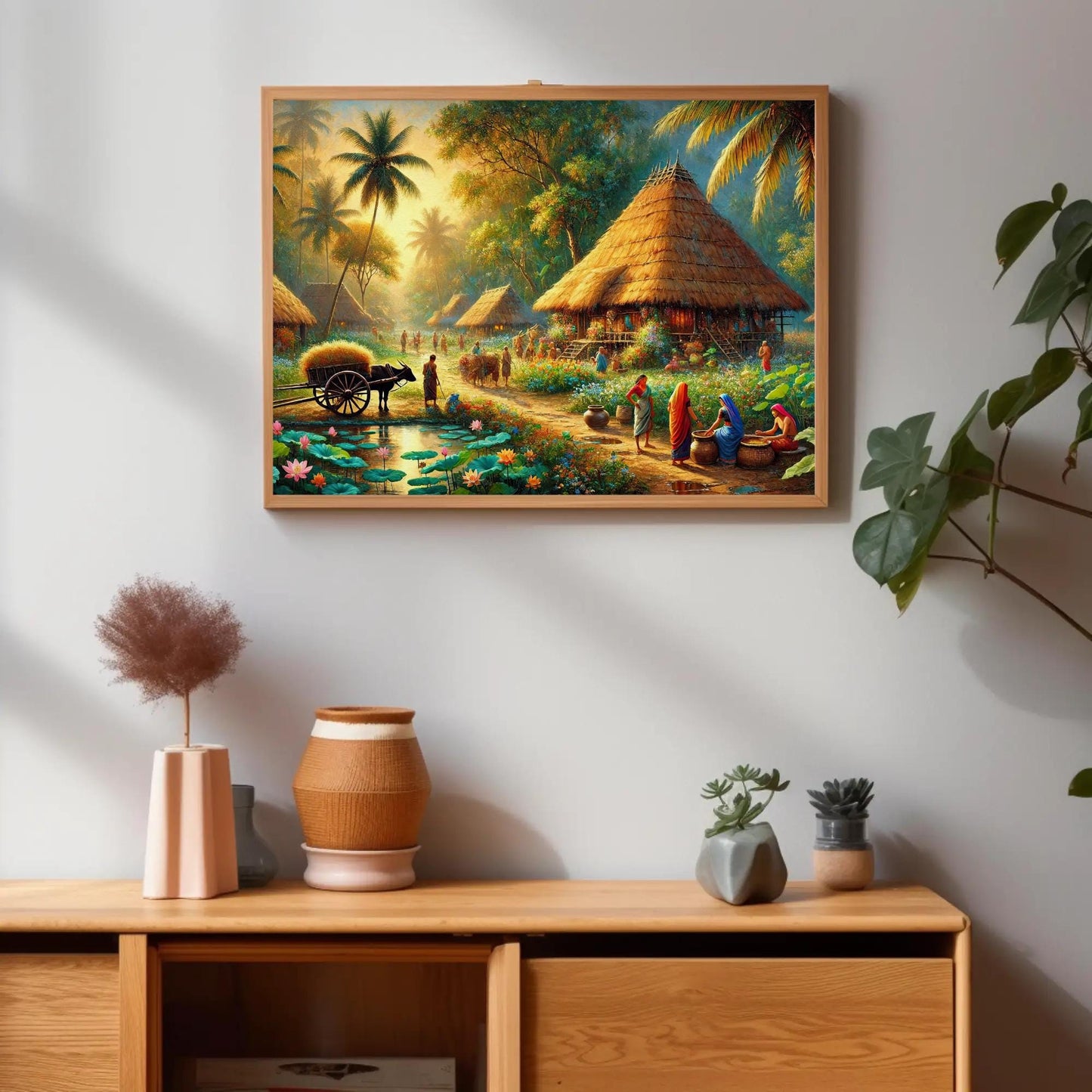 Surreal Indian Village Canvas | Rustic Home Wall Art - Traditional Painting - Antarmada