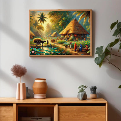Surreal Indian Village Canvas | Rustic Home Wall Art - Traditional Painting - Antarmada