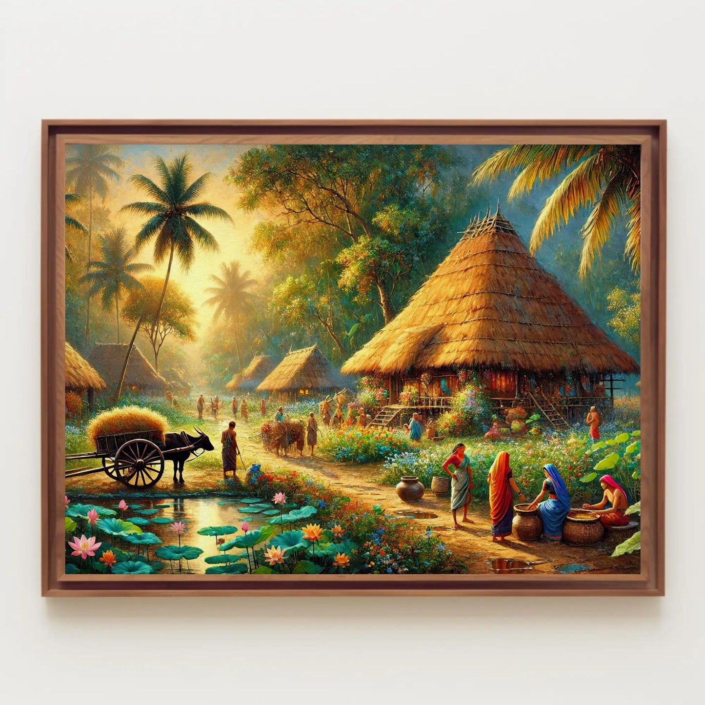 Surreal Indian Village Canvas | Rustic Home Wall Art - Traditional Painting - Antarmada
