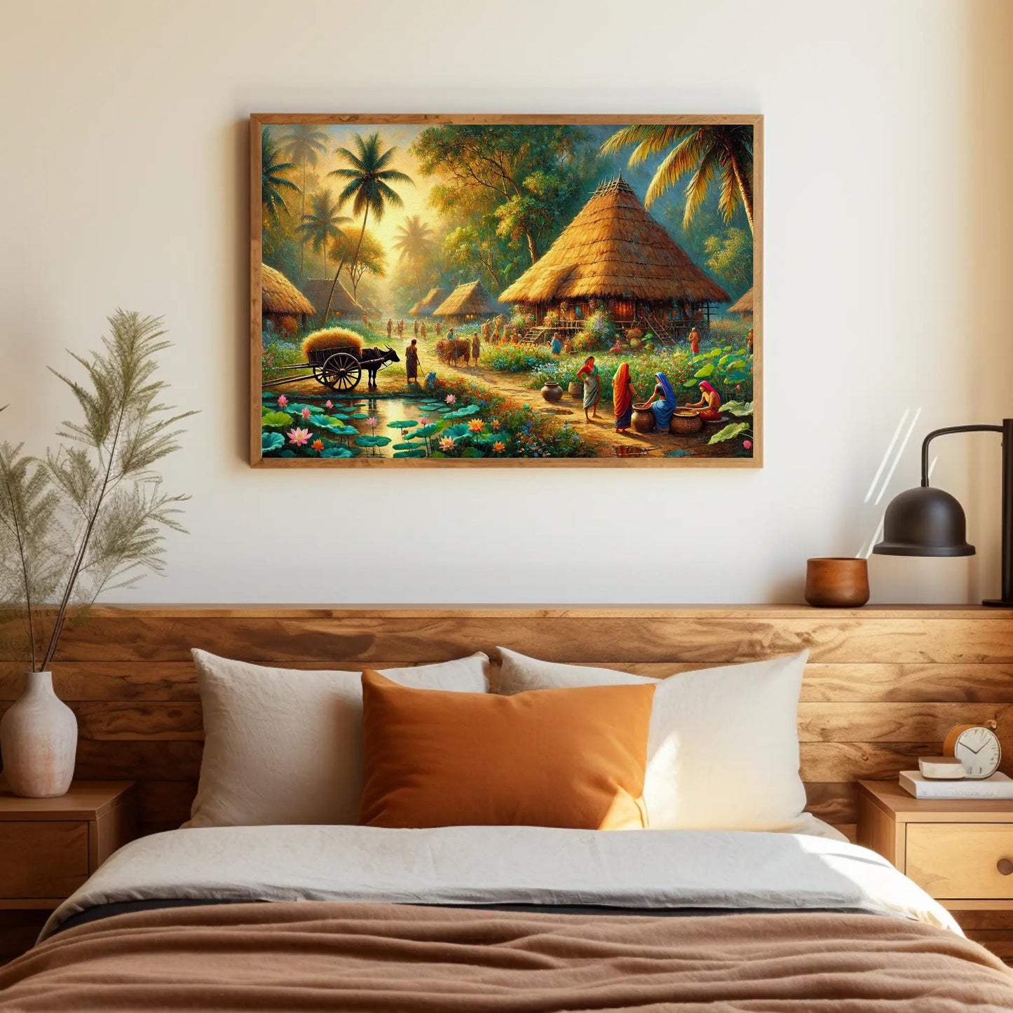 Surreal Indian Village Canvas | Rustic Home Wall Art - Traditional Painting - Antarmada