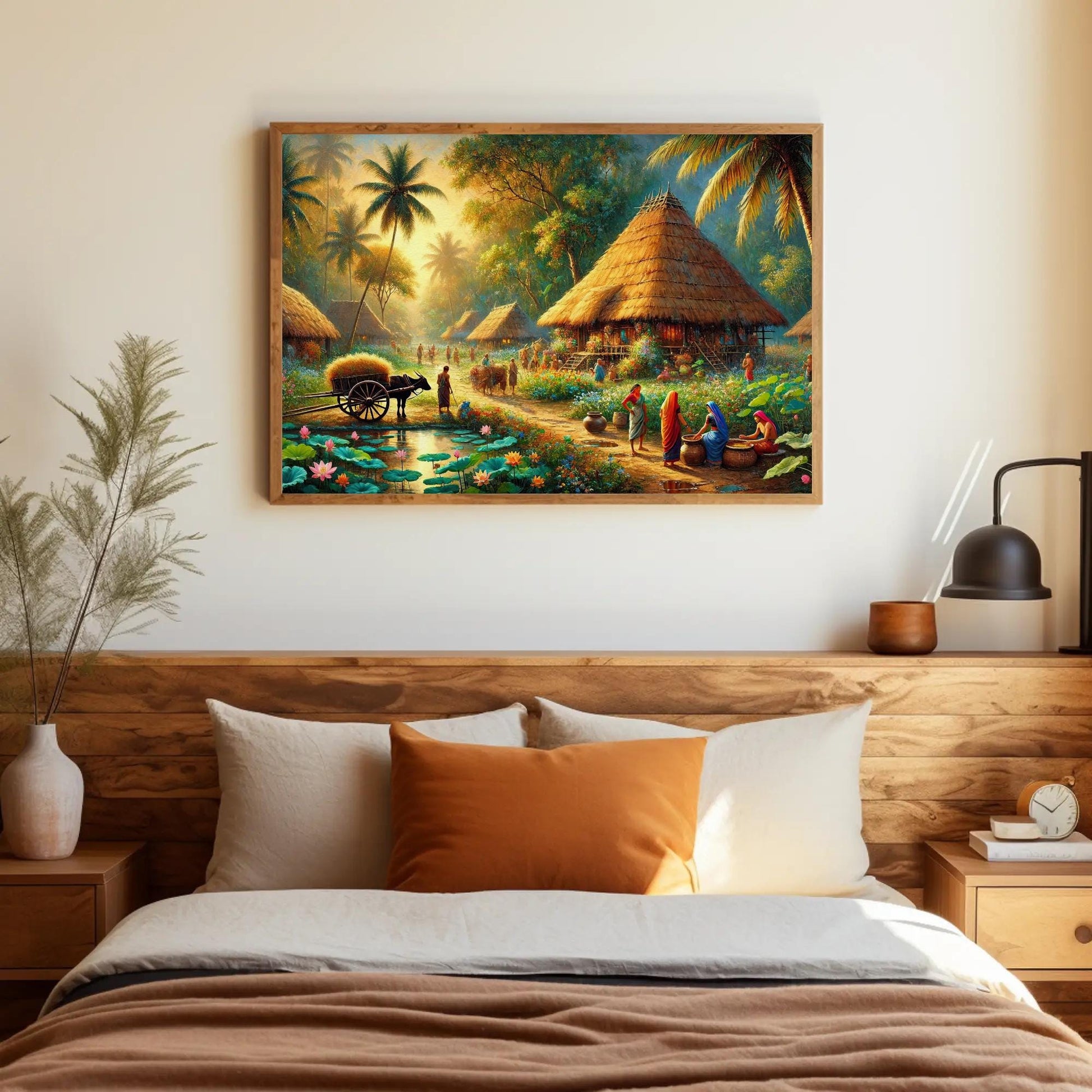 Surreal Indian Village Canvas | Rustic Home Wall Art - Traditional Painting - Antarmada