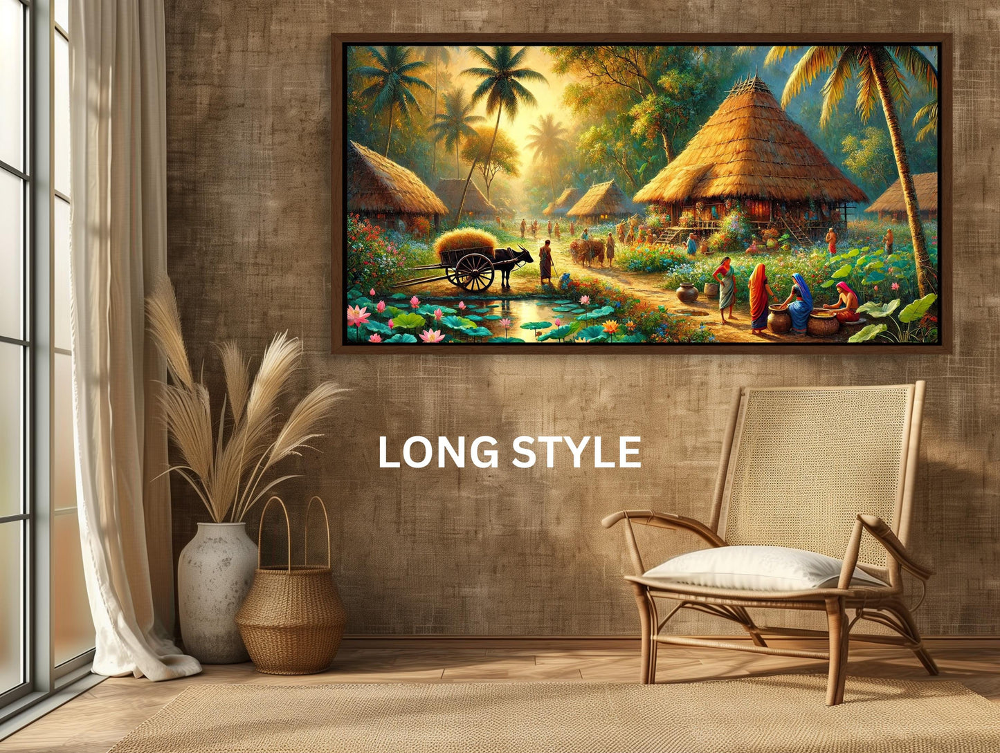 Surreal Indian Village Canvas | Rustic Home Wall Art - Traditional Painting - Antarmada