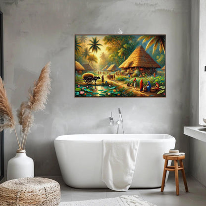 Surreal Indian Village Canvas | Rustic Home Wall Art - Traditional Painting - Antarmada