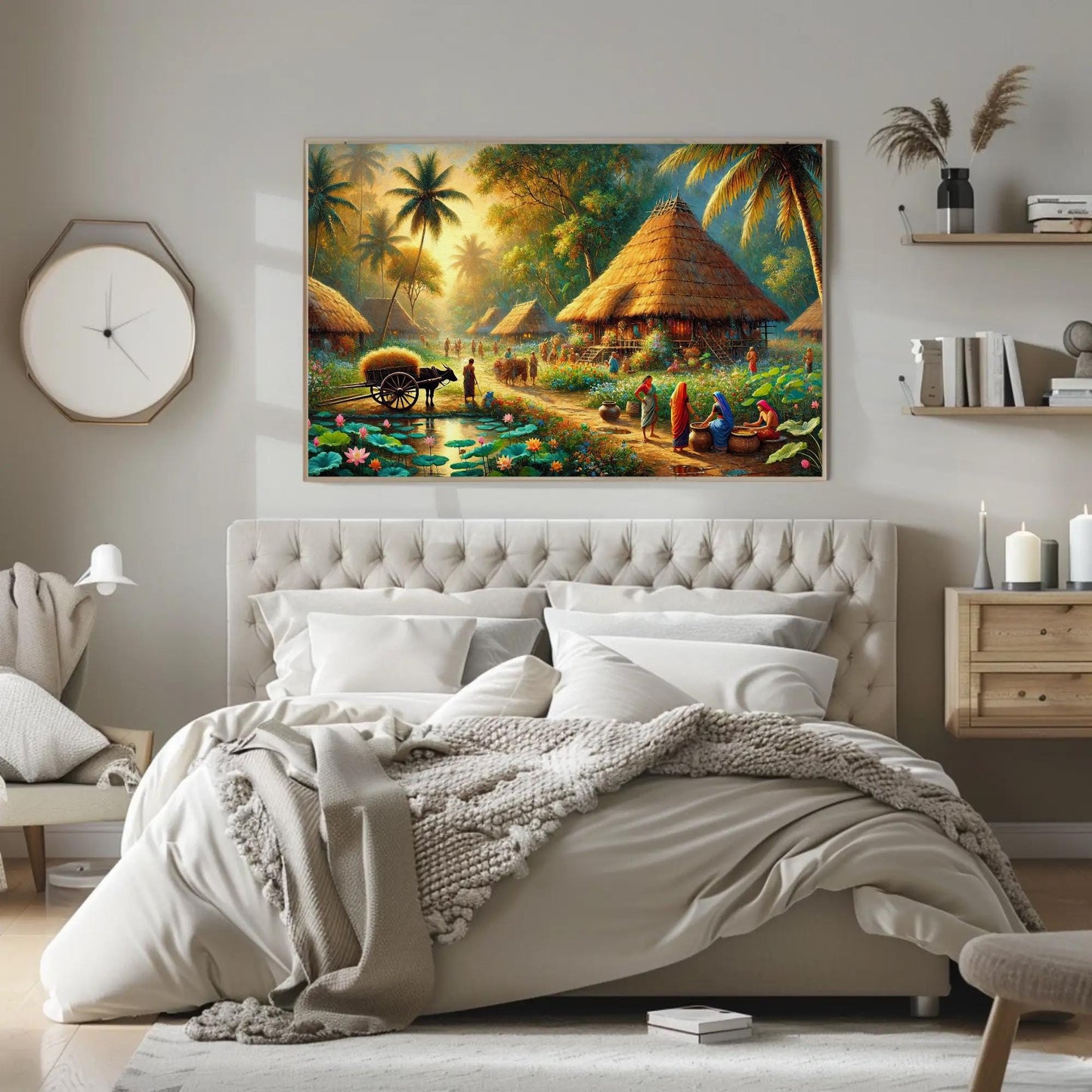 Surreal Indian Village Canvas | Rustic Home Wall Art - Traditional Painting - Antarmada